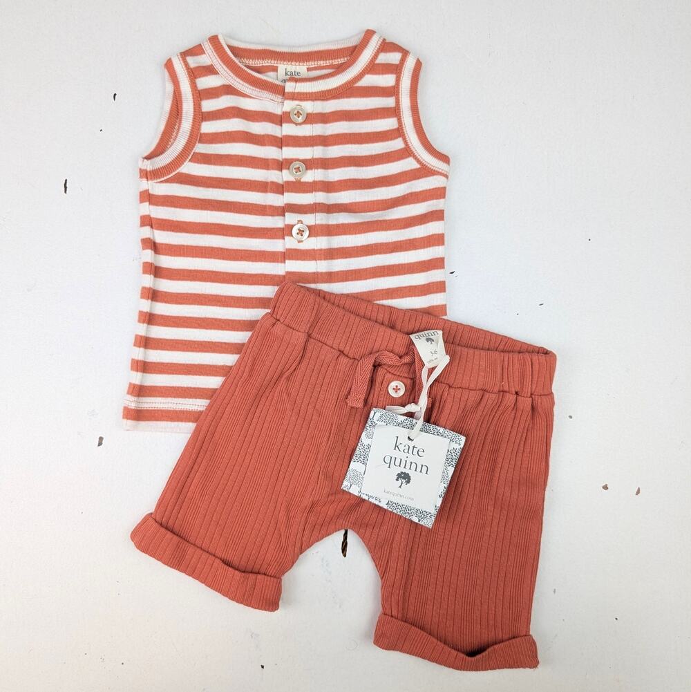 Kate Quinn Orange & White Tank & Shorts Set - 3-6 Months